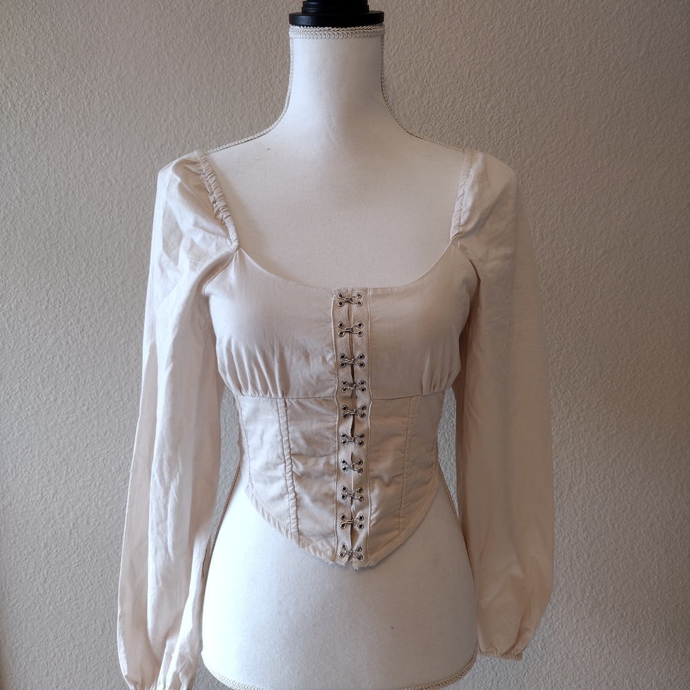 Anthropologie Cream Long Sleeve Crop Top